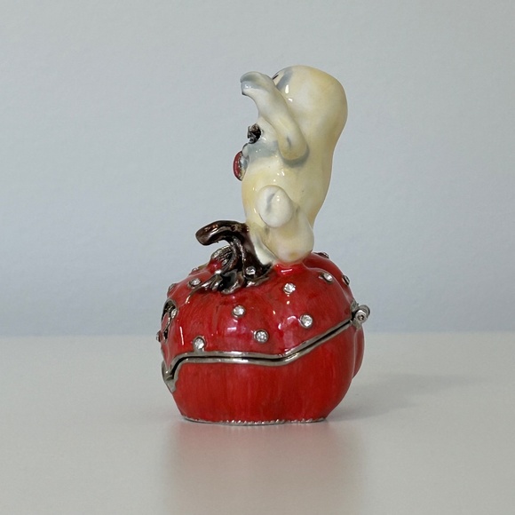 Spooky Metal Enameled Trinket Box Porcelain Ghost Crystals - Picture 4 of 8